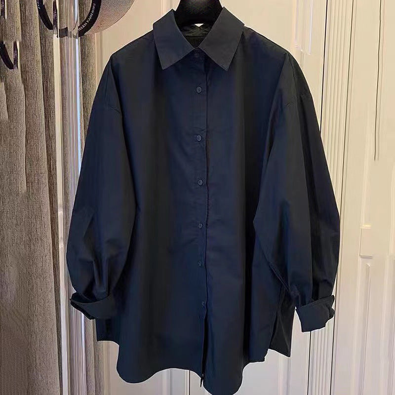 Women Solid Color Long Sleeve Cotton Casual Shirt Blouses