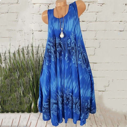 Women Summer Vintage Plus Size Casual Sleeveless Loose A-line Dresses