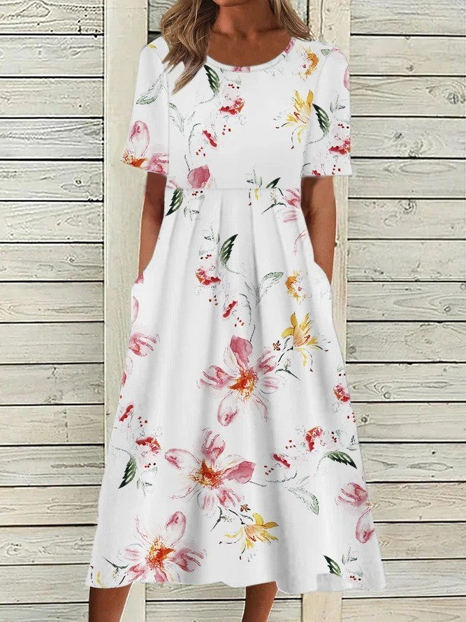 Vestido informal de manga corta con estampado floral para mujer
