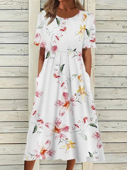 Vestido informal de manga corta con estampado floral para mujer