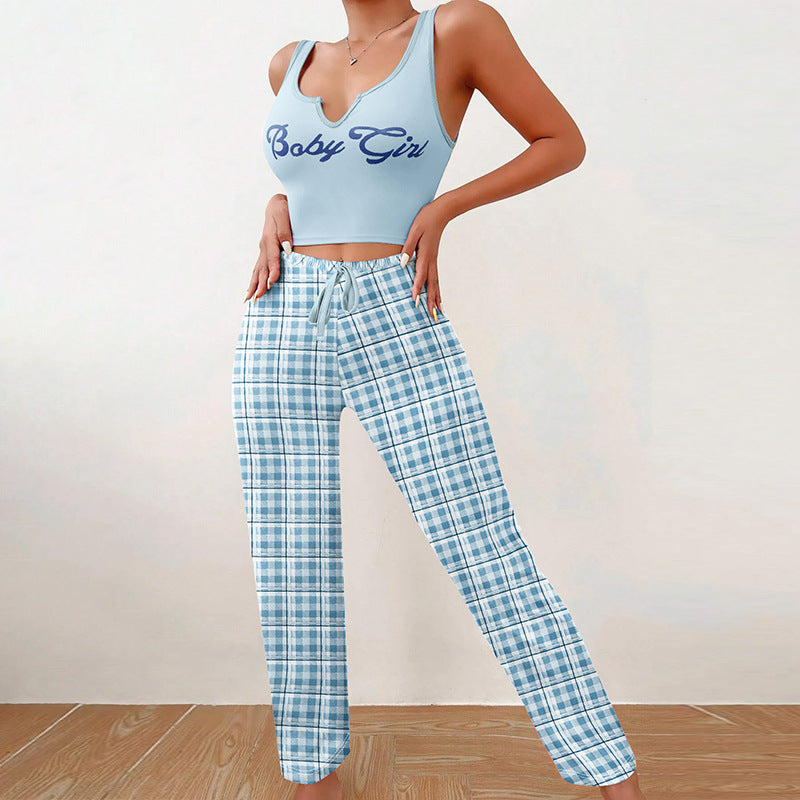 Conjunto de pijama informal con estampado del alfabeto para mujer