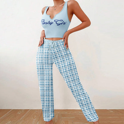 Conjunto de pijama informal con estampado del alfabeto para mujer