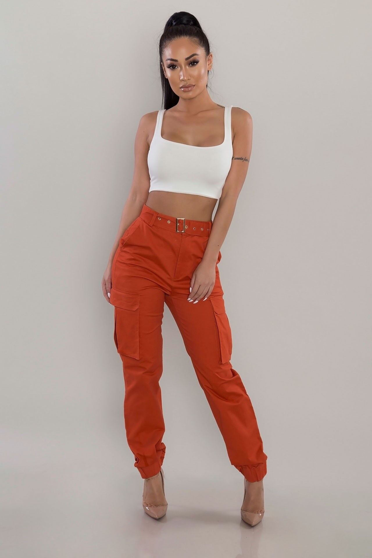 Women Fashion Casual Solid Color Cargo Pants
