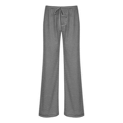 Women Fashion Casual Stripe High-Waist Lace-Up Loose Pants