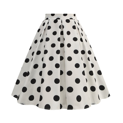 Women Fashion Casual Polka Dot Print Pleated Waist Skirt
