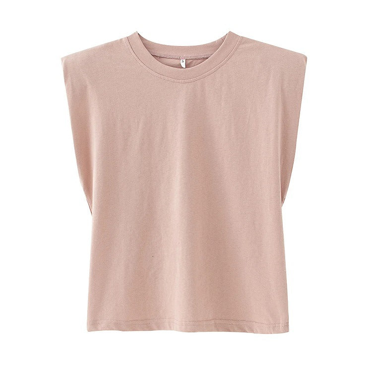 Camiseta informal sin mangas con cuello redondo y color liso para mujer