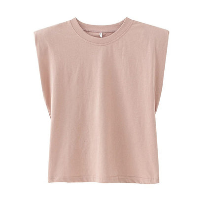 Camiseta informal sin mangas con cuello redondo y color liso para mujer
