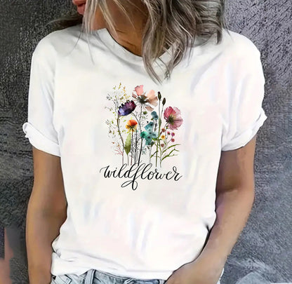 Camiseta informal con estampado floral para mujer