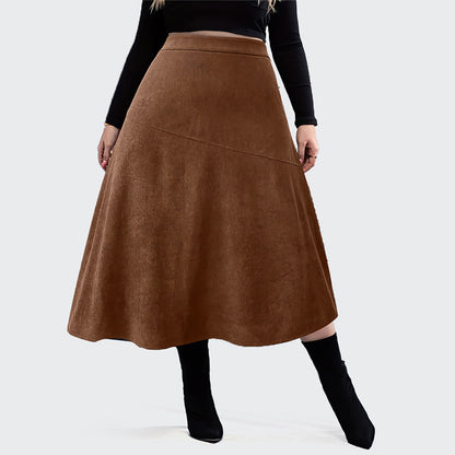 Women Fashion Casual Corduroy Thick High Waist Stitchingplus Size A- Line Skirt