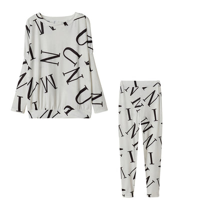 Conjunto de top y pantalón de manga larga con estampado de letras informales para mujer