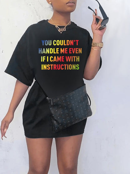 Vestido informal de manga corta con cuello redondo y estampado 3D de letras y eslogan para mujer