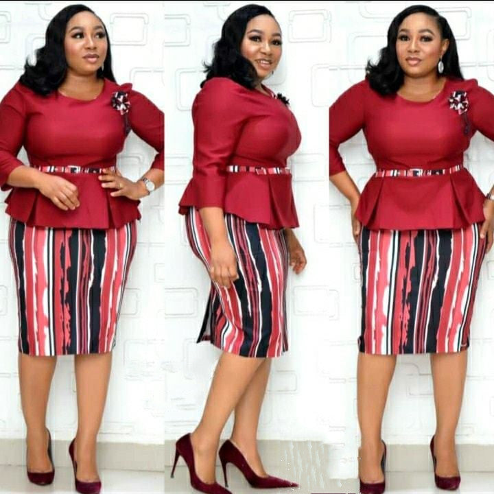 Women Fashion Casual Plus Size Color Block Printed Dress