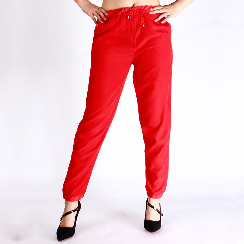 Women Fashion Solid Color Chiffon Casual Pants