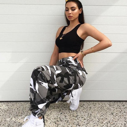 Women Autumn Camouflage Cargo Pants Denim Harem Pants Casual Pants