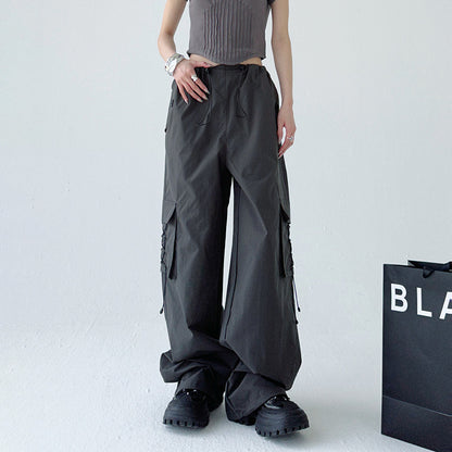 Street Fashion Women Khaki Casual Loosewide Leg Pocket Cargo Pants