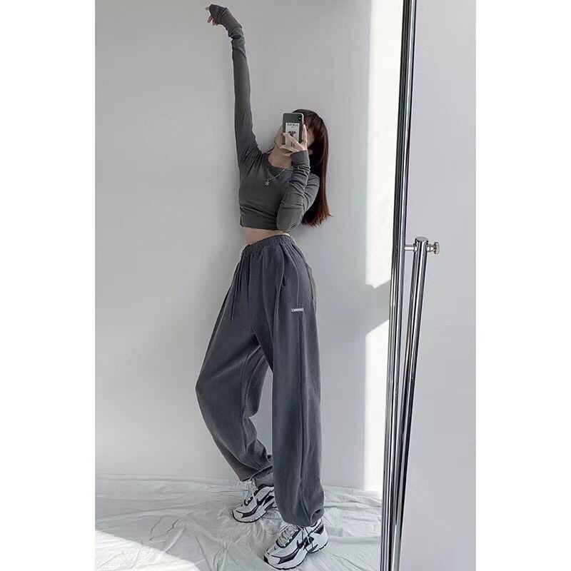 Women Athleisure Letters Print Loose Casual High Waist Straight Jogger Pants