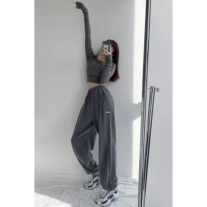 Women Athleisure Letters Print Loose Casual High Waist Straight Jogger Pants