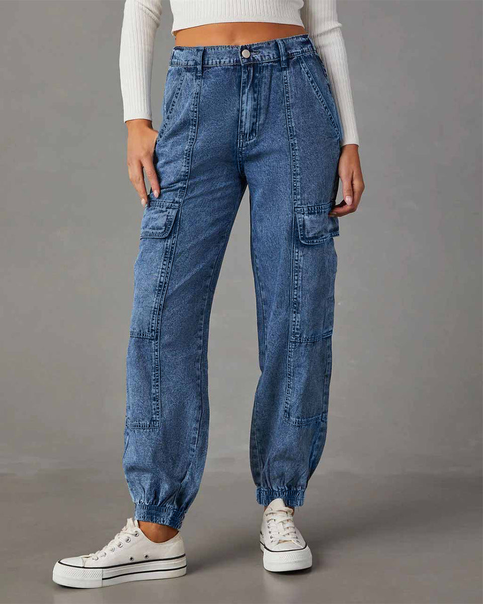 Pantalones vaqueros cargo holgados informales a la moda para mujer