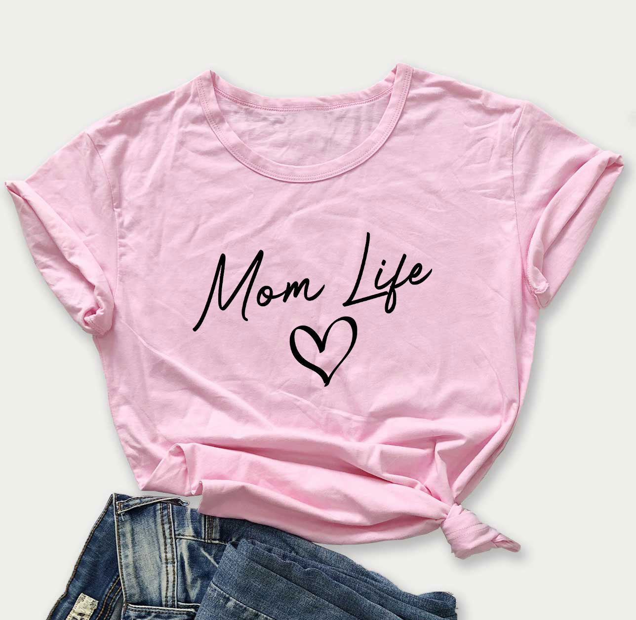 Camiseta informal de manga corta para mujer con texto "Mamá, vida de madre, feliz día de la madre"