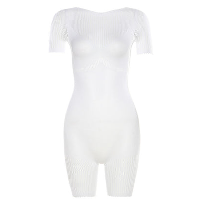 Women'S Casual Sexy Knitted Hollow See-Through Tight High-Waist Rompers
