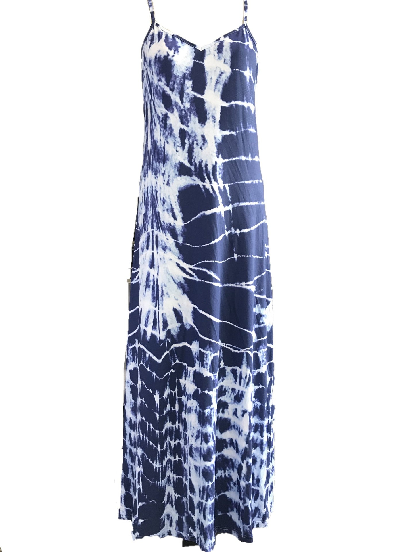 Summer Vacation Women Casual Tie Dye Print Spaghetti Strap Loose Maxi Dress