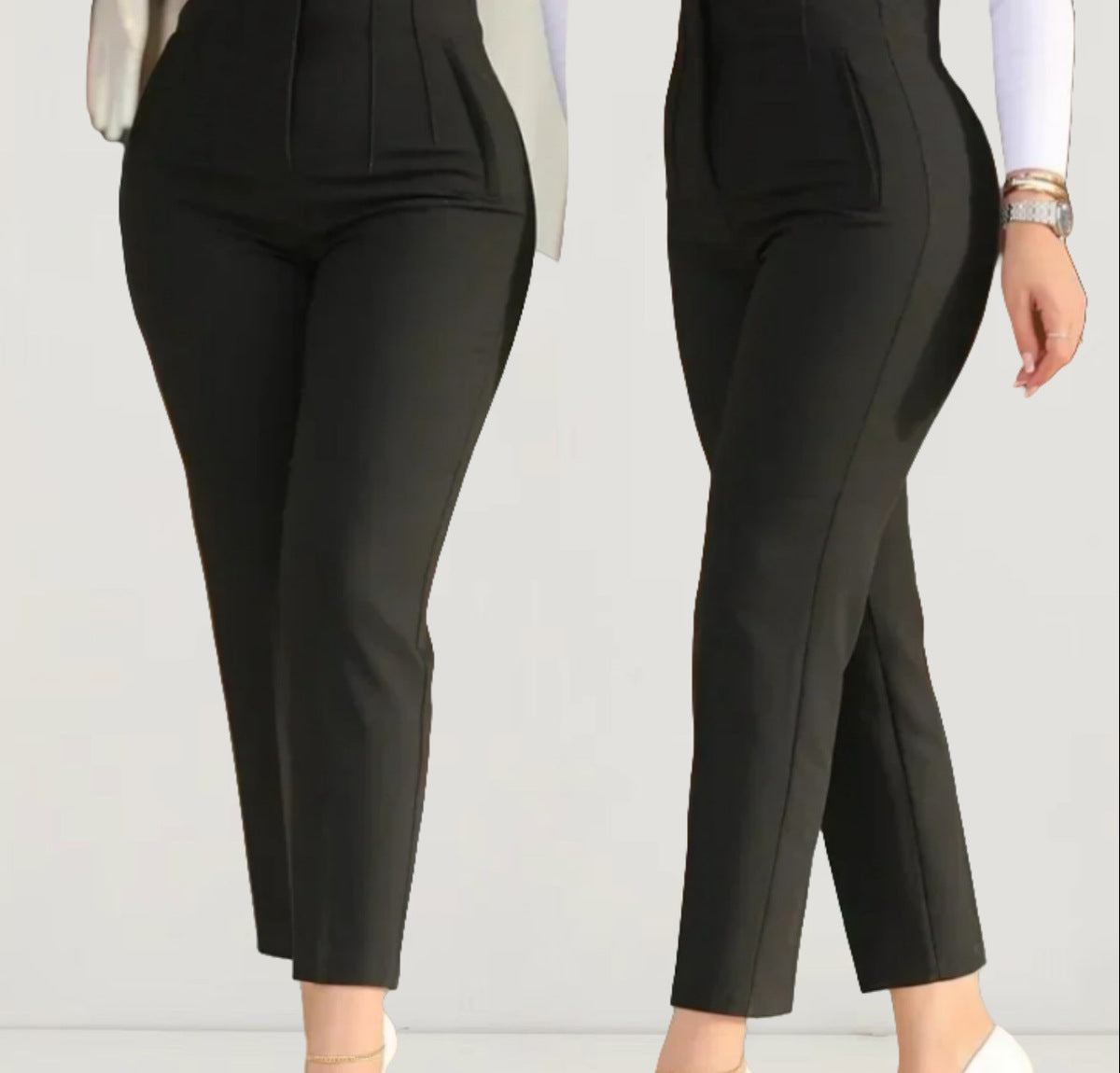 Pantalones casuales de cintura alta de color sólido para mujer