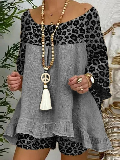 Conjunto de dos piezas con top y pantalones cortos con estampado de leopardo para mujer
