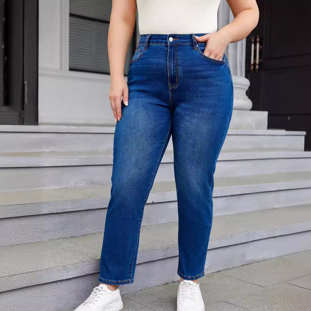 Vaqueros ajustados de talla grande informales a la moda para mujer