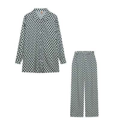Conjunto de blusa y pantalón de manga larga con estampado de rayas informales a la moda para mujer