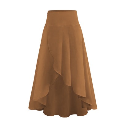 Summer Women Casual Solid Color Loose Irregular Skirt