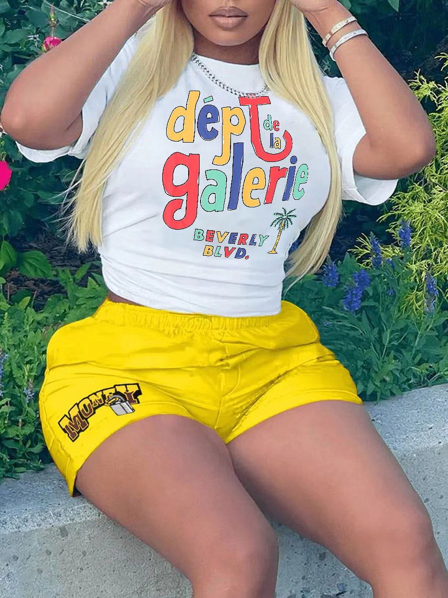 Camiseta informal de manga corta con cuello redondo y estampado de letras para mujer
