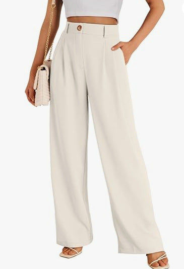 Women Fashion Casual Solid Color High Waist Wide Leg Pants