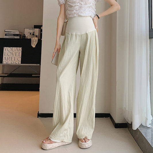 Pantalones casuales de color sólido, finos, de cintura alta y pierna ancha para mujeres embarazadas