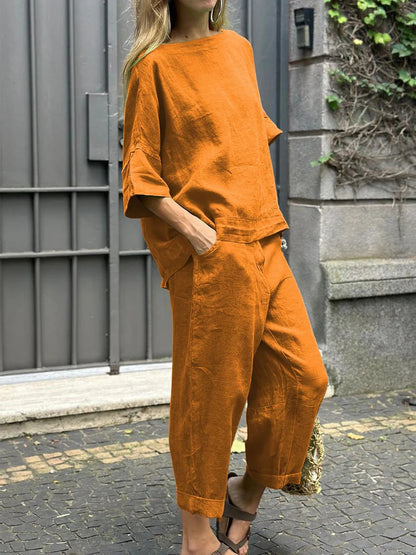 Conjunto de dos piezas de camisa y pantalón holgados de color liso para mujer