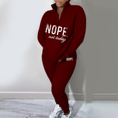 Athleisure Women Letter Printed Casual Long Sleeve Zipper Sweatershirt And Pants Fashion Two Pieces Suit