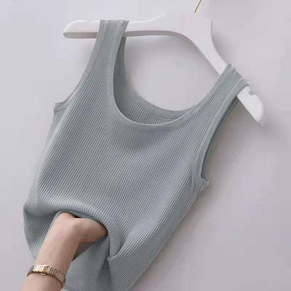 Women Fashion Casual Solid Color Stripe Sleeveless Tank Top