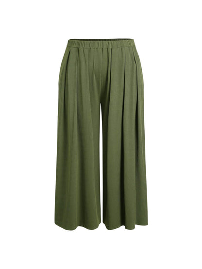 Pantalones casuales de talla grande para mujer, de color liso, holgados y con cintura elástica