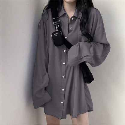Fleece-Lined Thickened Plus Size Long Sleeve Shirt Women Casual Solid Color Loose Blouse