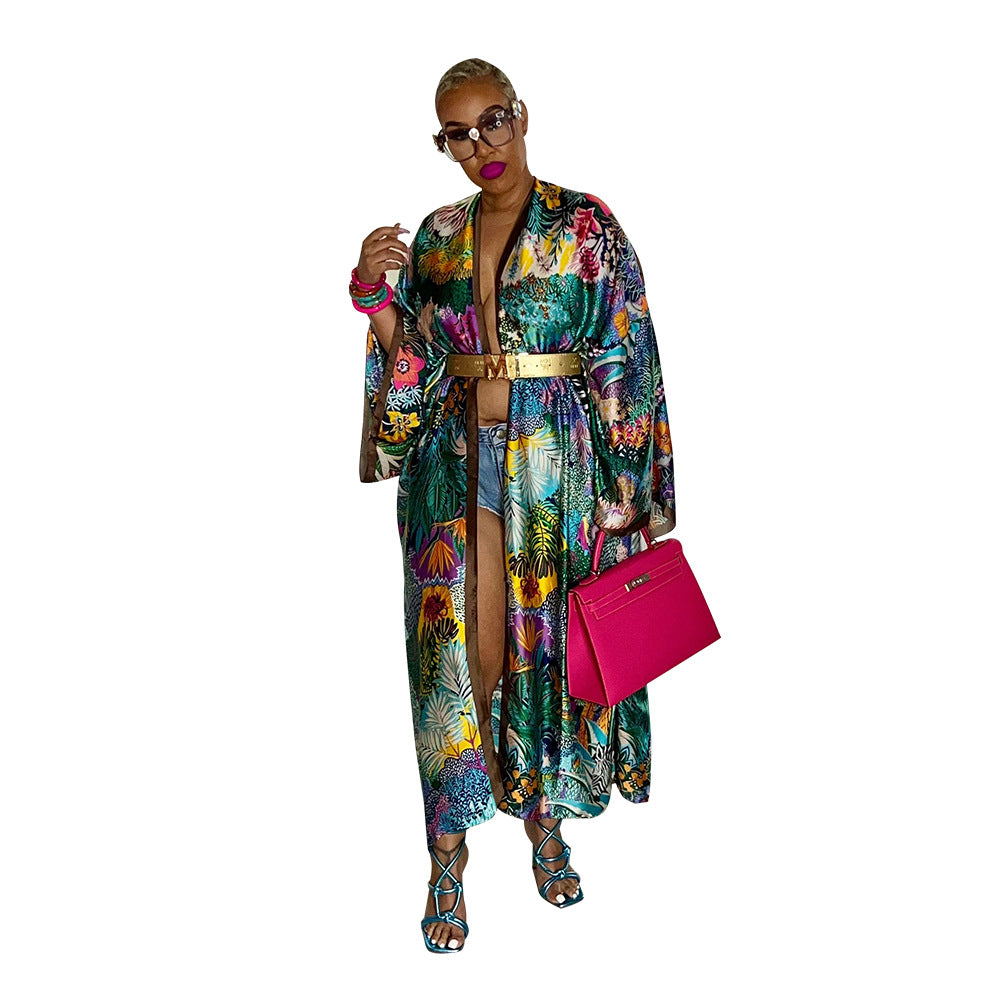 Cárdigan holgado con estampado gráfico informal de estilo bohemio para mujer