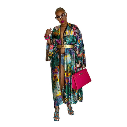 Cárdigan holgado con estampado gráfico informal de estilo bohemio para mujer