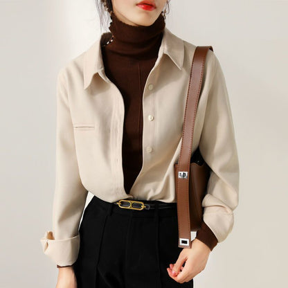 Women Fashion Casual Winter Long Sleeve Solid Thickened Corduroy Shirt Office Blouse