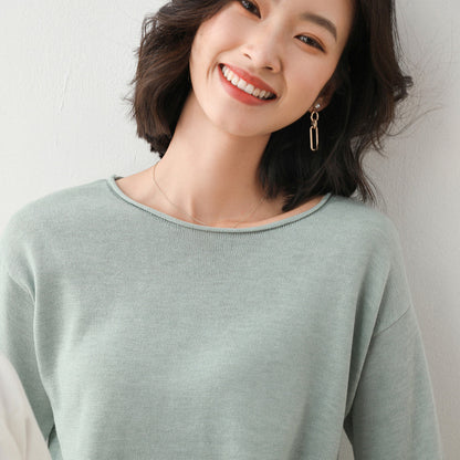 Women Fashion Casual Solid Color Round Neck V-Neck Long Sleeve Sweater