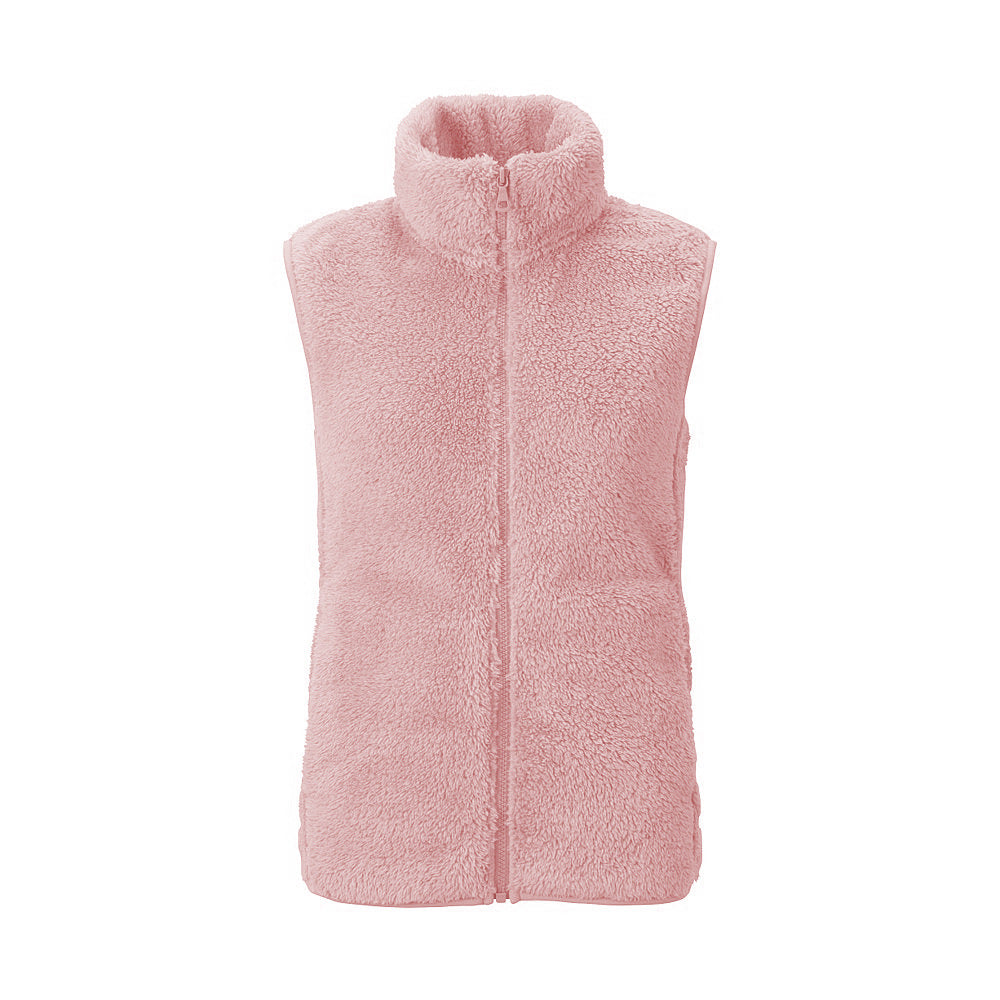 Chaleco informal de invierno de lana de color liso con cuello alto sin mangas para mujer
