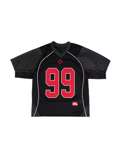 Camiseta de jersey de manga corta con cuello en V y estampado digital holgado informal para mujer