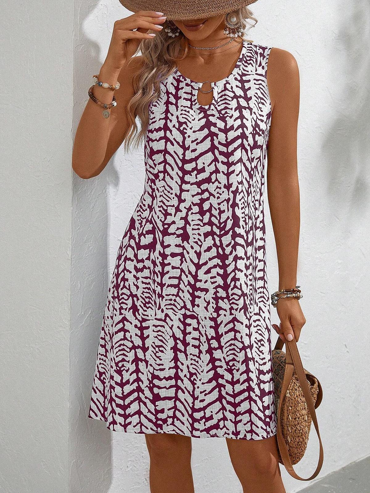 Vestido holgado sin mangas con estampado floral estilo bohemio informal para mujer