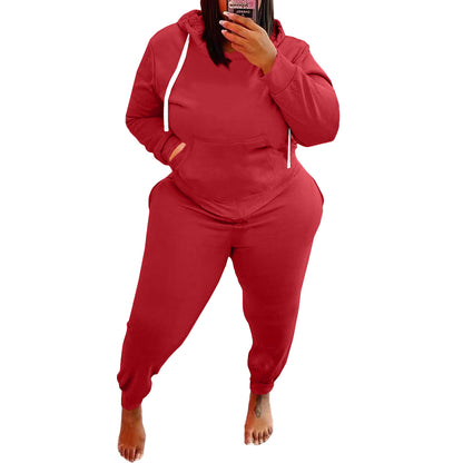 Conjunto de dos piezas con sudadera y pantalones de color liso para mujer, informal, de talla grande