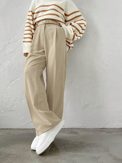 Women Casual Solid Color Loose Straight-Leg Pants