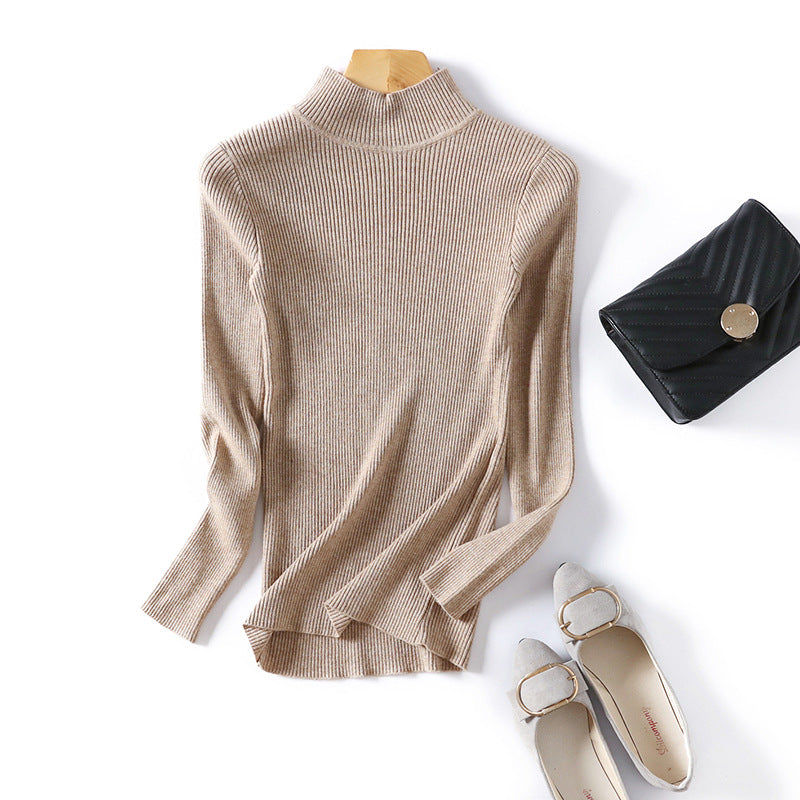 Women Casual Solid Color Basic Half-Turtleneck Knitted Sweater