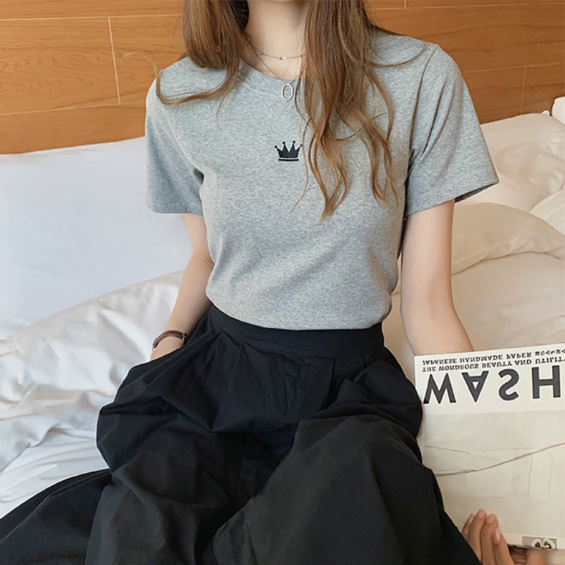 Camiseta informal de manga corta con cuello redondo para mujer