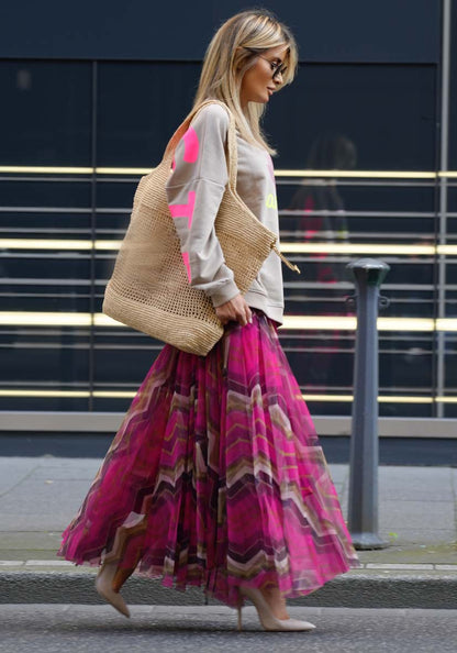 Women Fashion Casual Geometric Printed Mesh Skirt